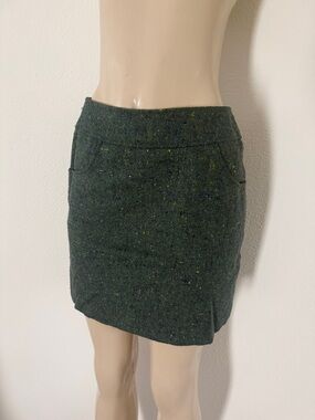 Express Dark Green Tweed Mini Skirt with Multicolor Flecks 7/8